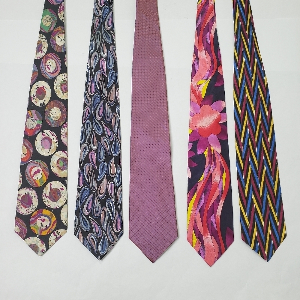 Bachrach bundle of 5 silk ties pink and purple abstract